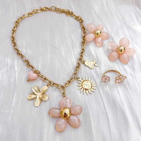 Look Jardín inglés flor（pendiente &collar 2 colores）