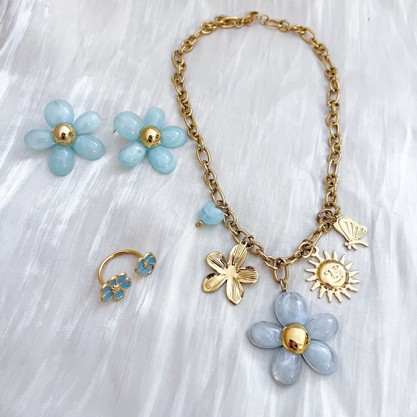 Look Jardín inglés flor（pendiente &collar 2 colores）