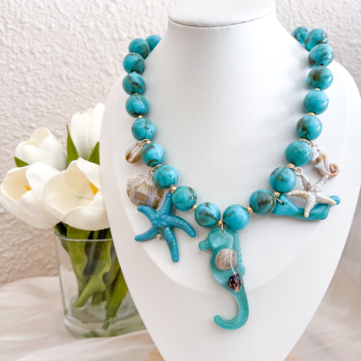 Look Sirena Mare （caballito de mar 2 colores collar & pendiente）