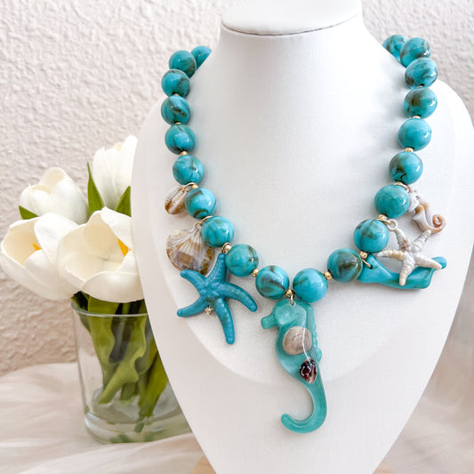 Look Sirena Mare （caballito de mar 2 colores collar & pendiente）