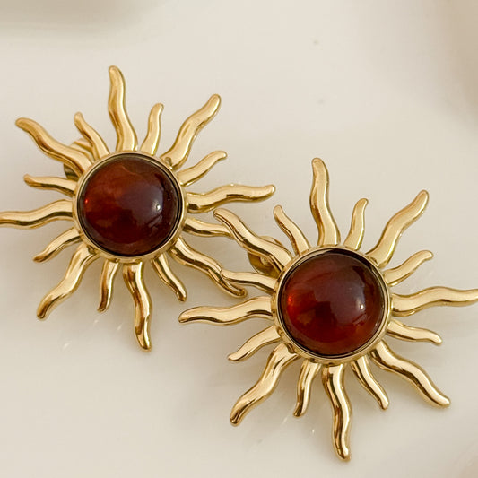 Pendientes Sol de Ocaso（Sol Dorado） – Acero Inoxidable