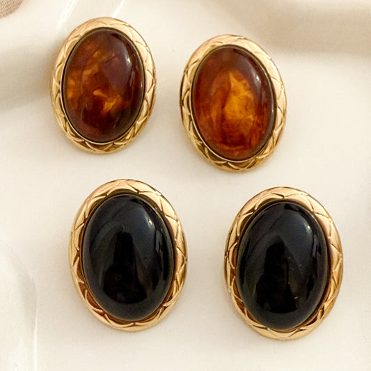 Pendientes Nocturno（Óvalo Vintage）– Acero Inoxidable