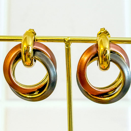 Pendientes Eclipse（Círculo Tricolor） – Acero Inoxidable