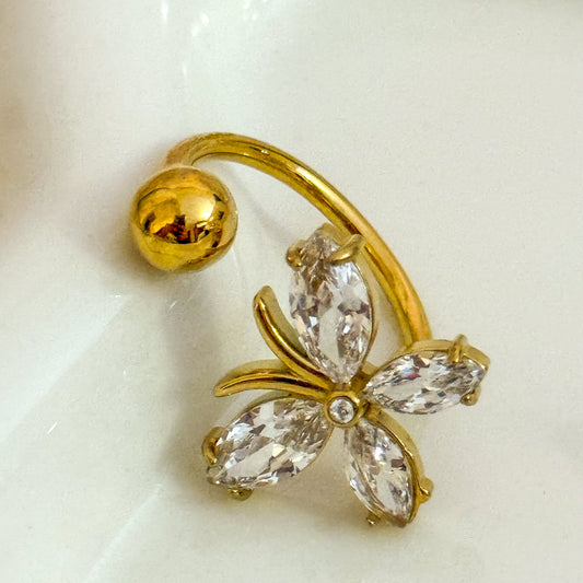Anillo Mariposa Brillante – Acero Inoxidable (Ajustable)