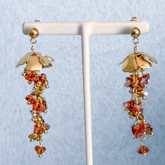 Pendientes Lluvia Dorada（Flor Larga） – Acero Inoxidable