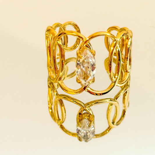 Anillo Luz Serena（Aros entrelazados） – Acero Inoxidable (Ajustable)