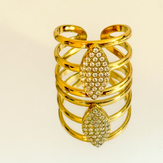 Anillo Brisa Dorada（Líneas y cristales） – Acero Inoxidable (Ajustable)