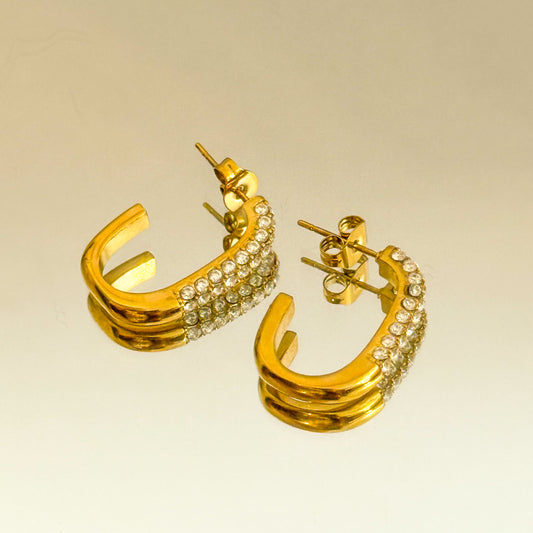 Pendientes Brillo Noble（Aro medio con detalle brillante） – Acero Inoxidable