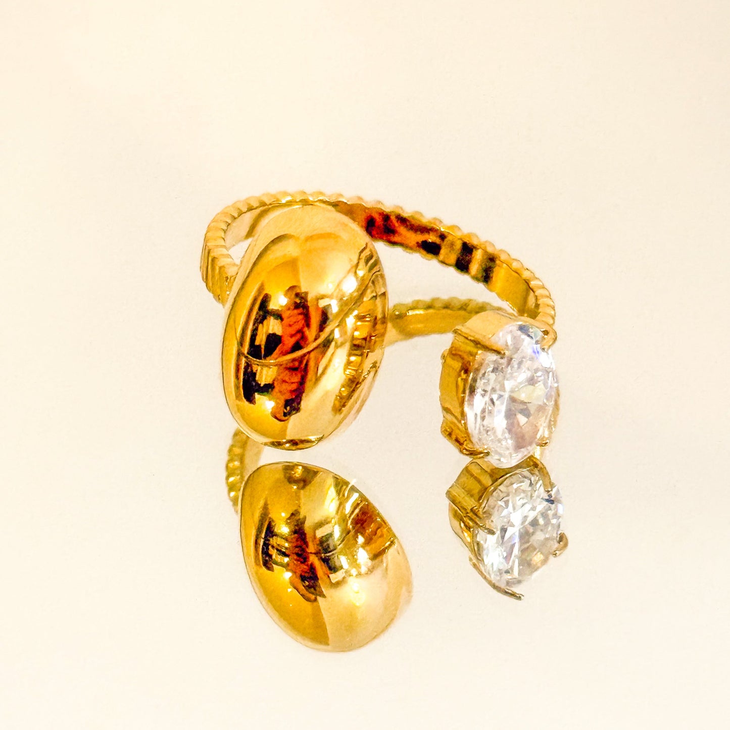 Anillo Dúo Esfera（Metálico y brillante）– Acero Inoxidable (Ajustable)