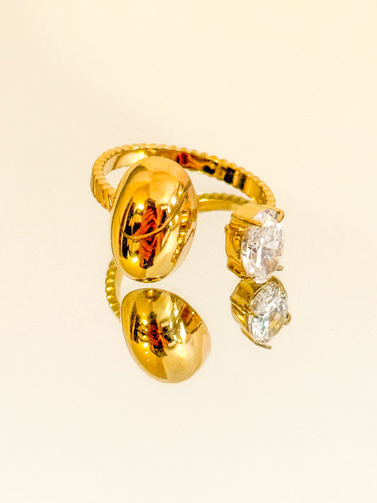 Anillo Dúo Esfera（Metálico y brillante）– Acero Inoxidable (Ajustable)