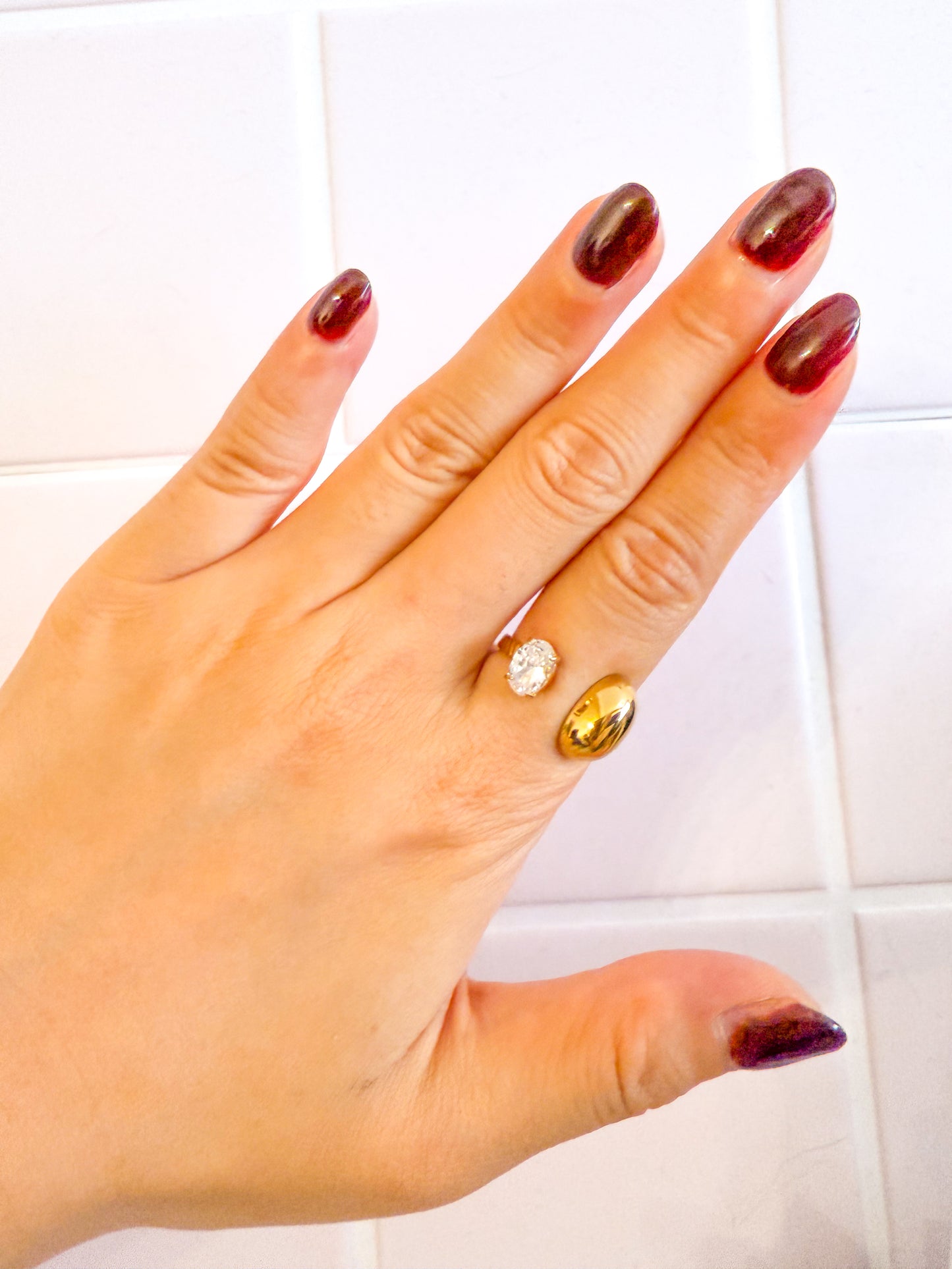 Anillo Dúo Esfera（Metálico y brillante）– Acero Inoxidable (Ajustable)