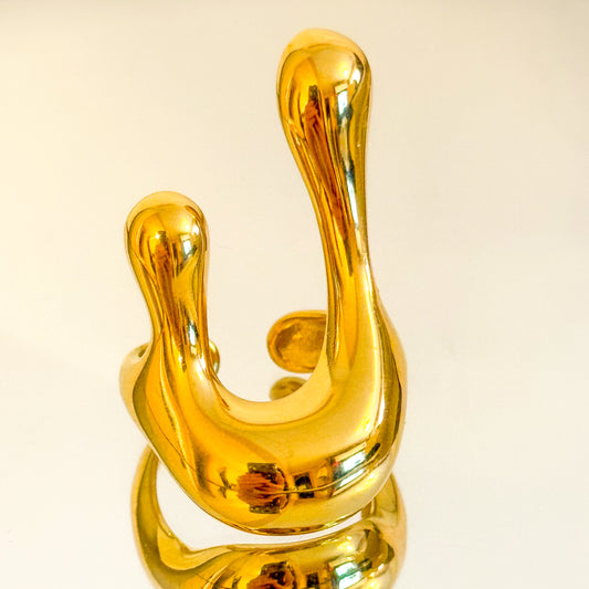 Rebajas -20%-Anillo Ola Dorada（Forma abstracta） – Talla única 18-19