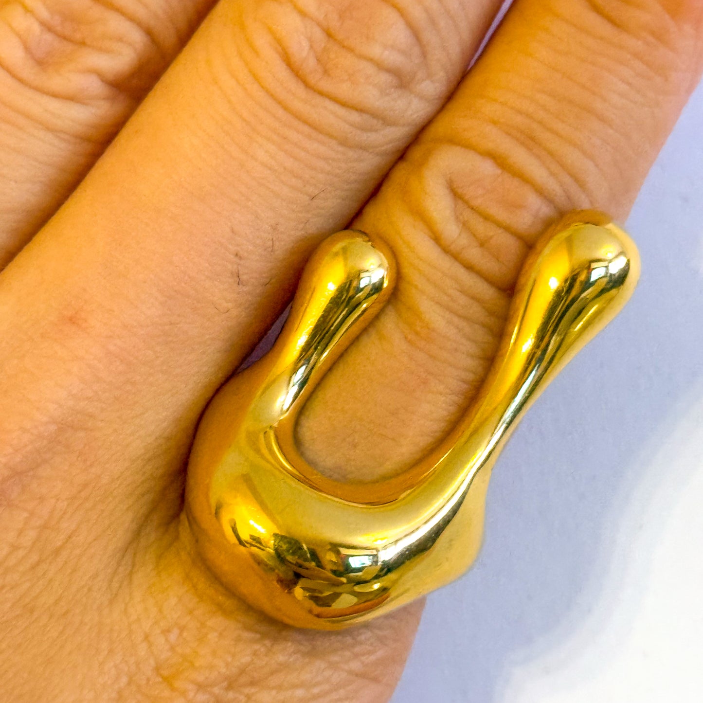 Rebajas -20%-Anillo Ola Dorada（Forma abstracta） – Talla única 18-19