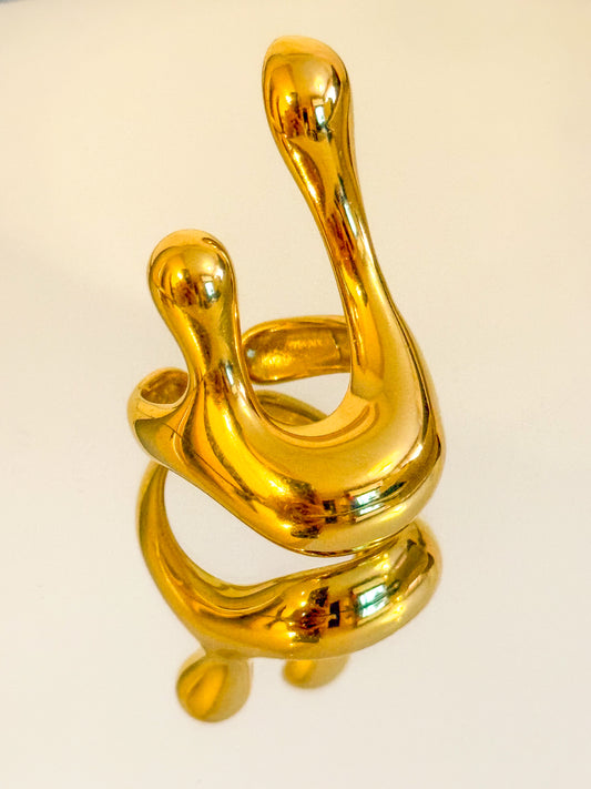 Rebajas -20%-Anillo Ola Dorada（Forma abstracta） – Talla única 18-19