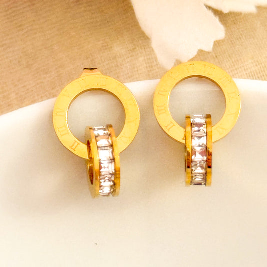 Pendientes Doble Aro（Detalle geométrico） – Acero Inoxidable