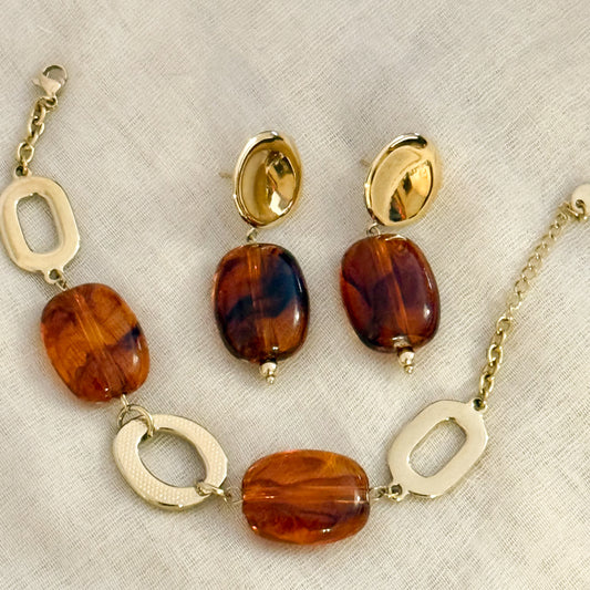 Look Áureo Ambarado（Collar + Pendientes）