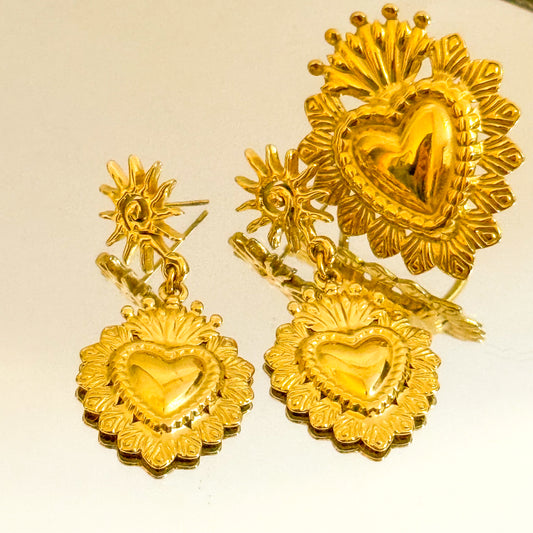 Pendientes Sol del Corazón（Dorado brillante）