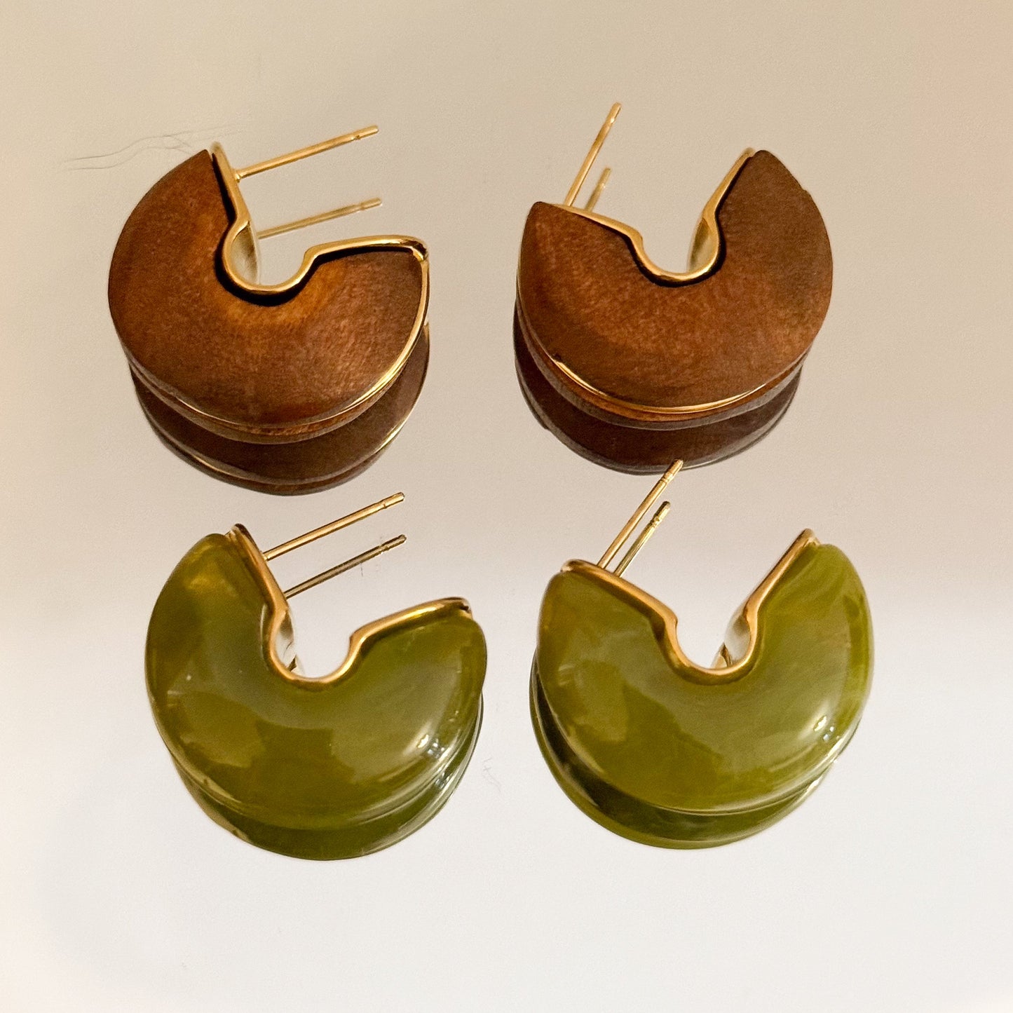 Pendientes Gaia（Verde oliva / Marrón tierra）