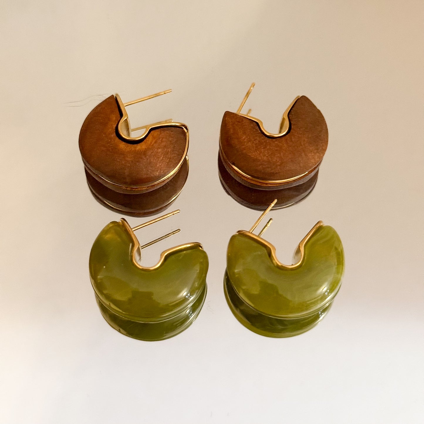 Pendientes Gaia（Verde oliva / Marrón tierra）