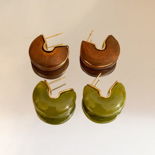 Pendientes Gaia（Verde oliva / Marrón tierra）