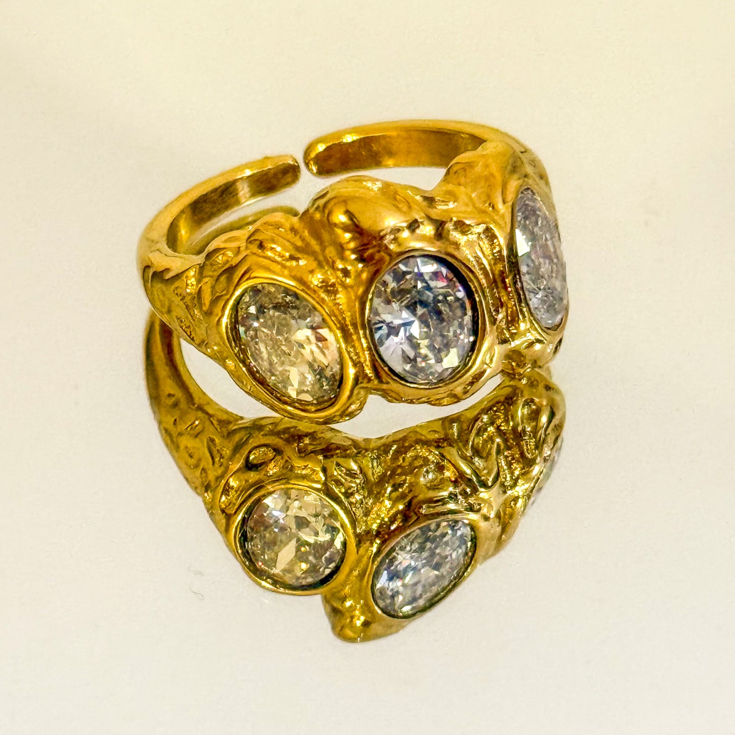 Anillo Rocío de Luz (Circonitas blancas / verdes/ brillos)