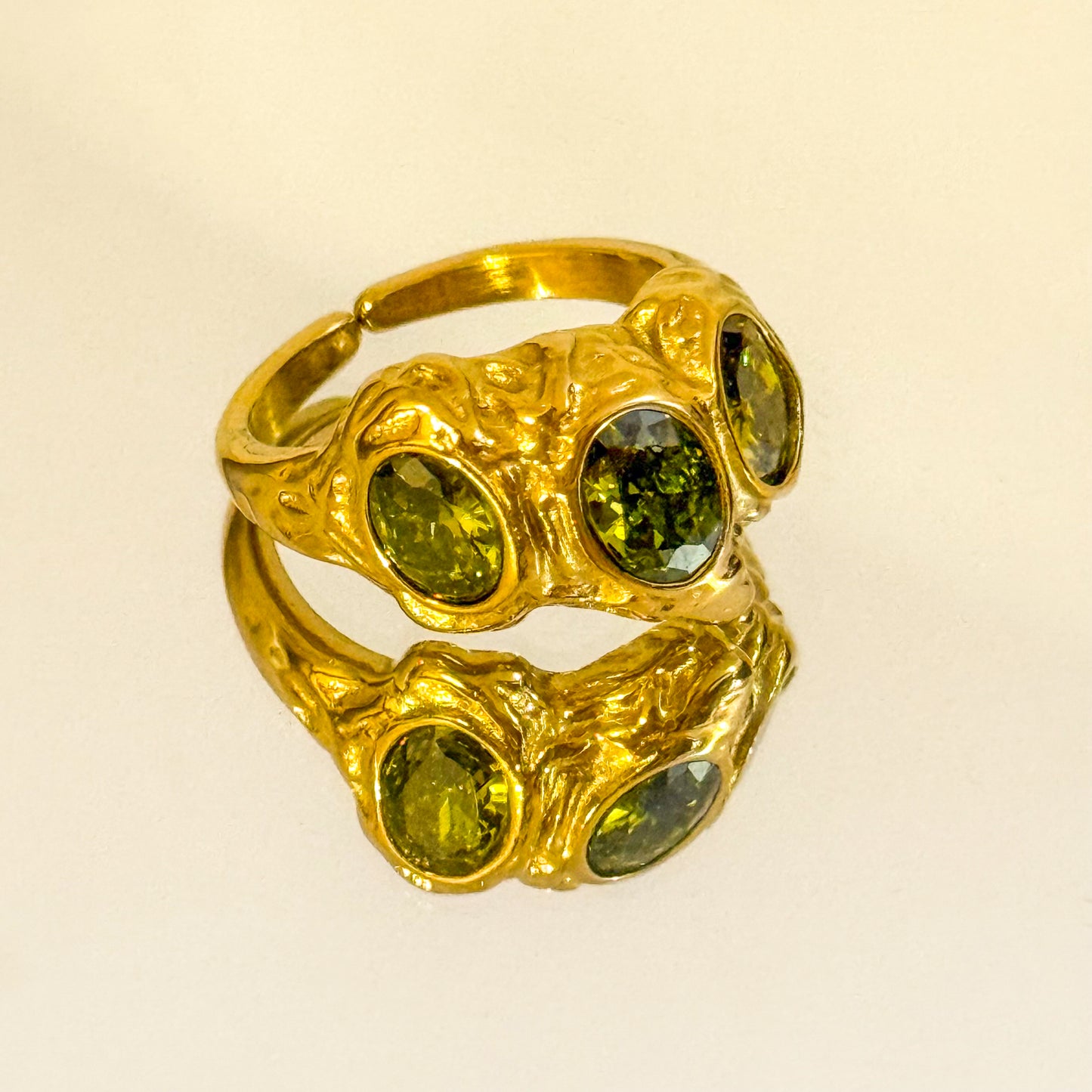 Anillo Rocío de Luz (Circonitas blancas / verdes/ brillos)