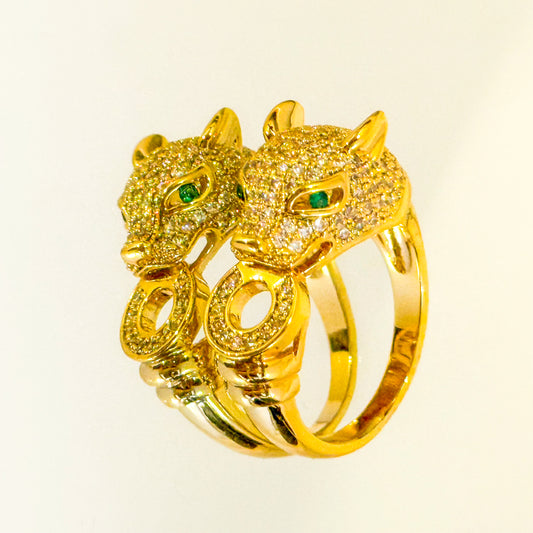 Anillo Jaguar Esmeralda (Dorado con brillo intenso)