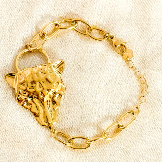 Pulsera Jaguar Dorado (Cabeza felina)