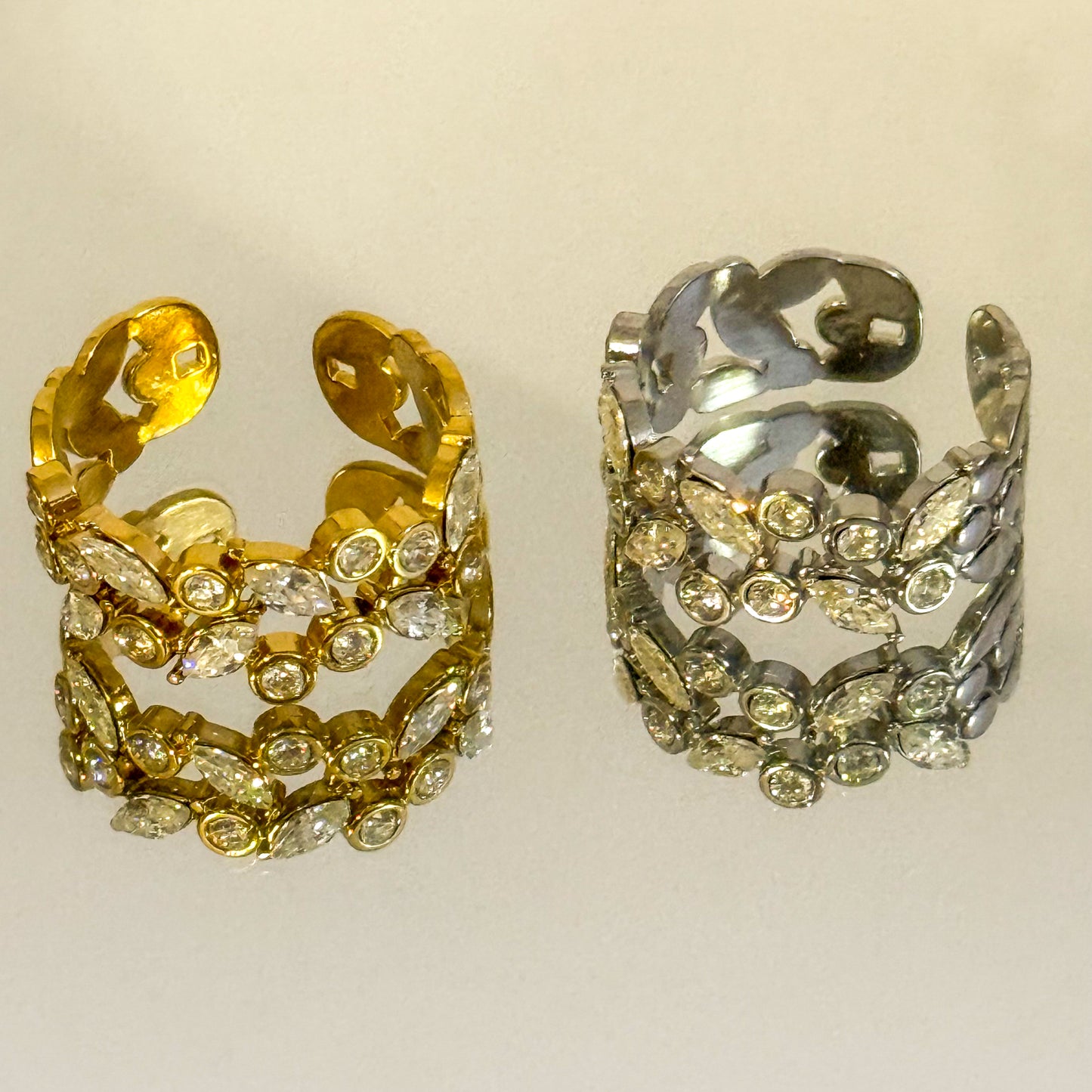 Anillo Jardín de Luces（flor）dorado y plateado Ajustable