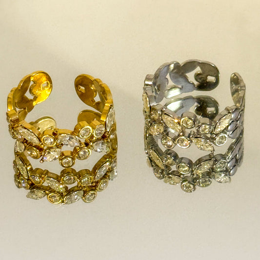 Anillo Jardín de Luces（flor）dorado y plateado Ajustable