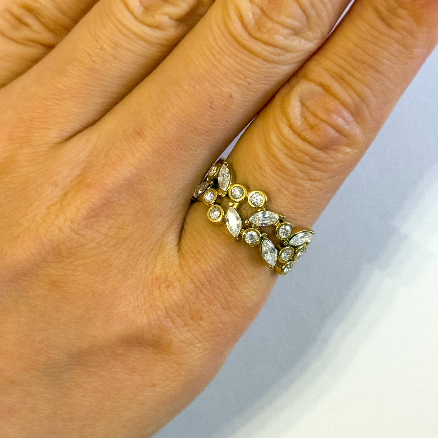 Anillo Jardín de Luces（flor）dorado y plateado Ajustable