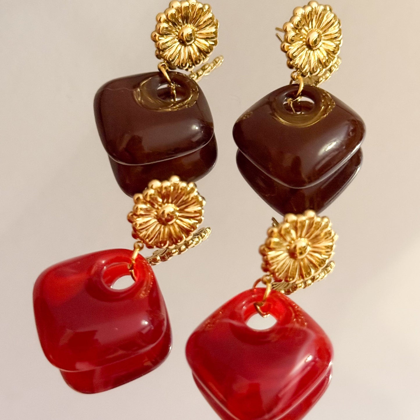 Pendientes Flora Vintage (Rojo / Marrón)