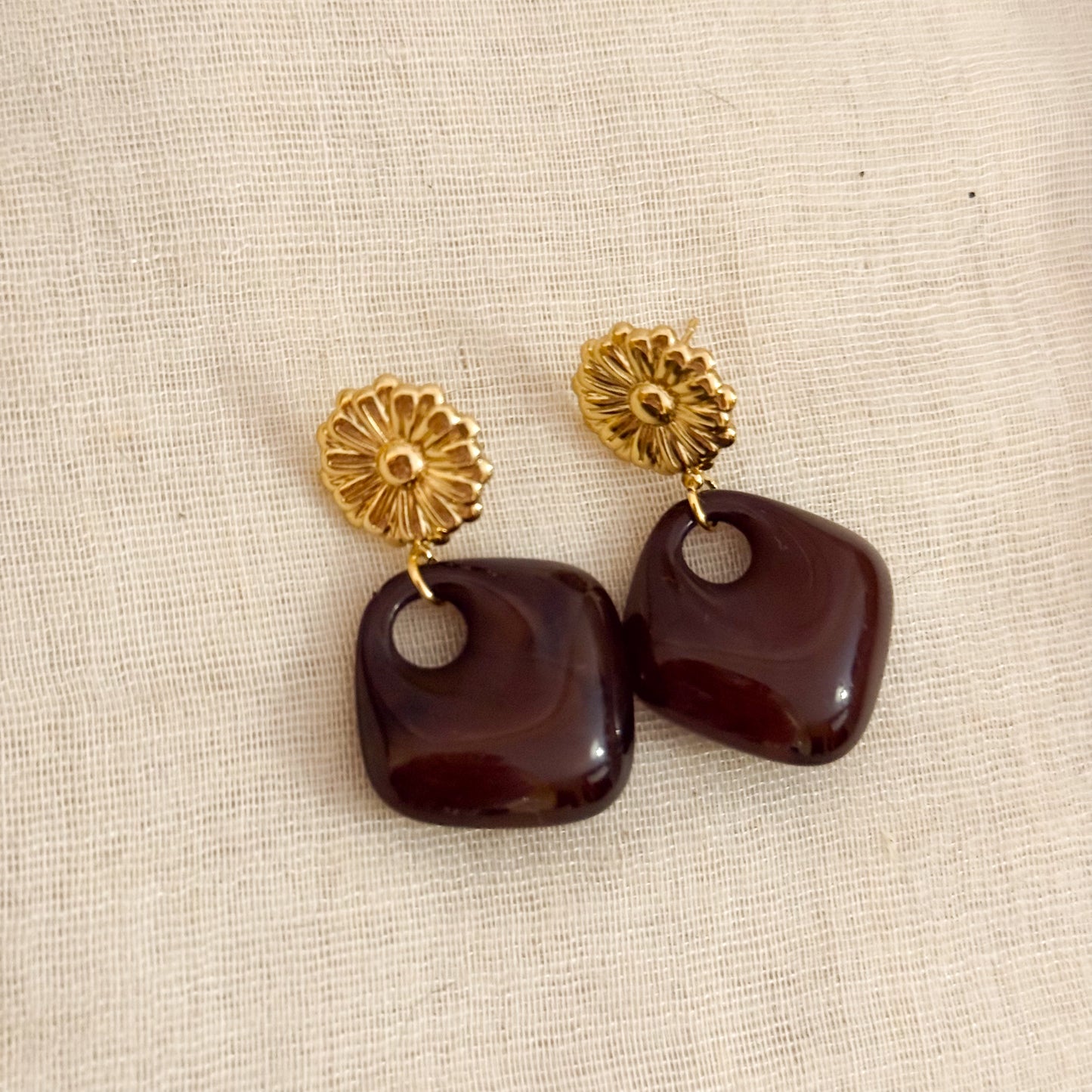 Pendientes Flora Vintage (Rojo / Marrón)