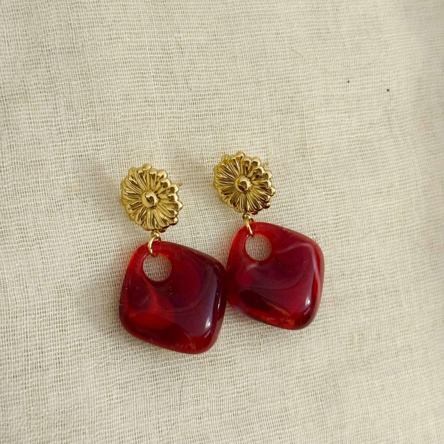 Pendientes Flora Vintage (Rojo / Marrón)