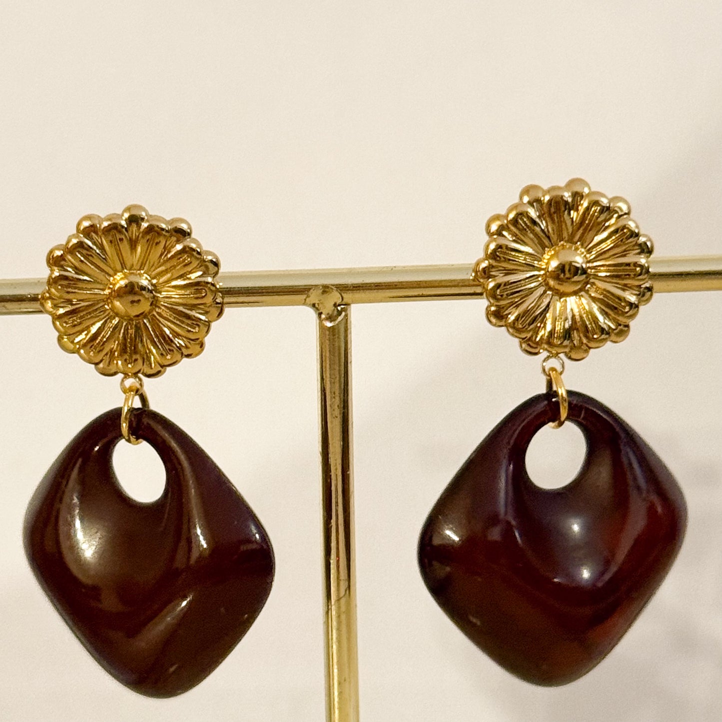 Pendientes Flora Vintage (Rojo / Marrón)