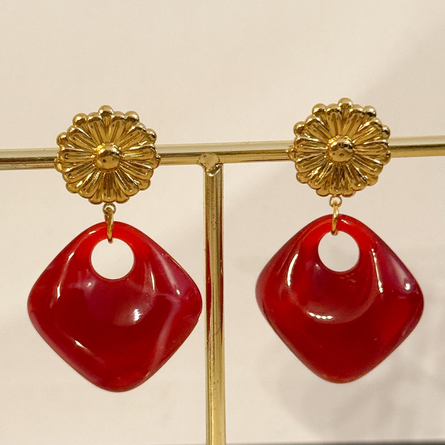 Pendientes Flora Vintage (Rojo / Marrón)