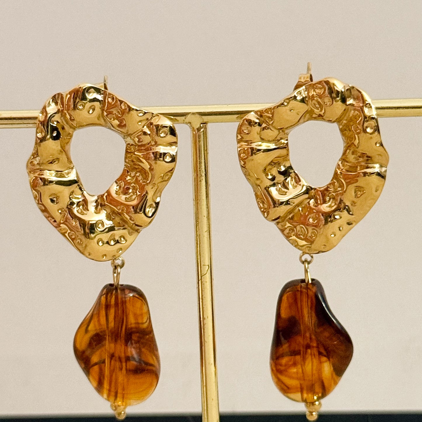 Pendientes Sol Ámbar (Textura Orgánica)