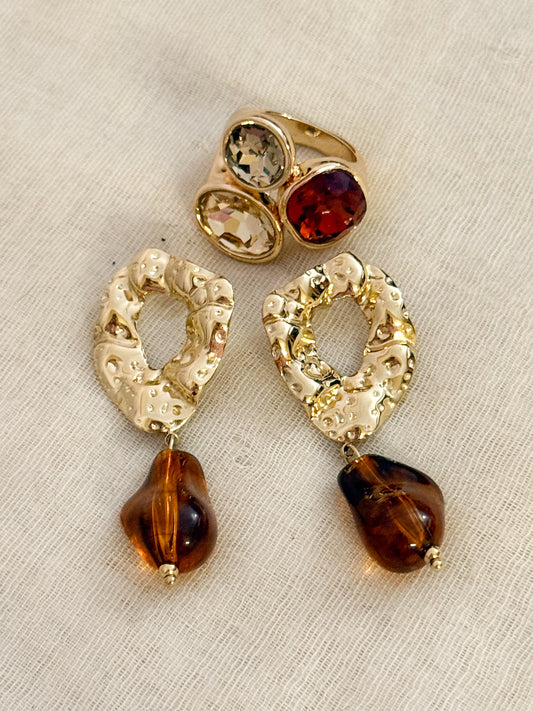 Pendientes Sol Ámbar (Textura Orgánica)