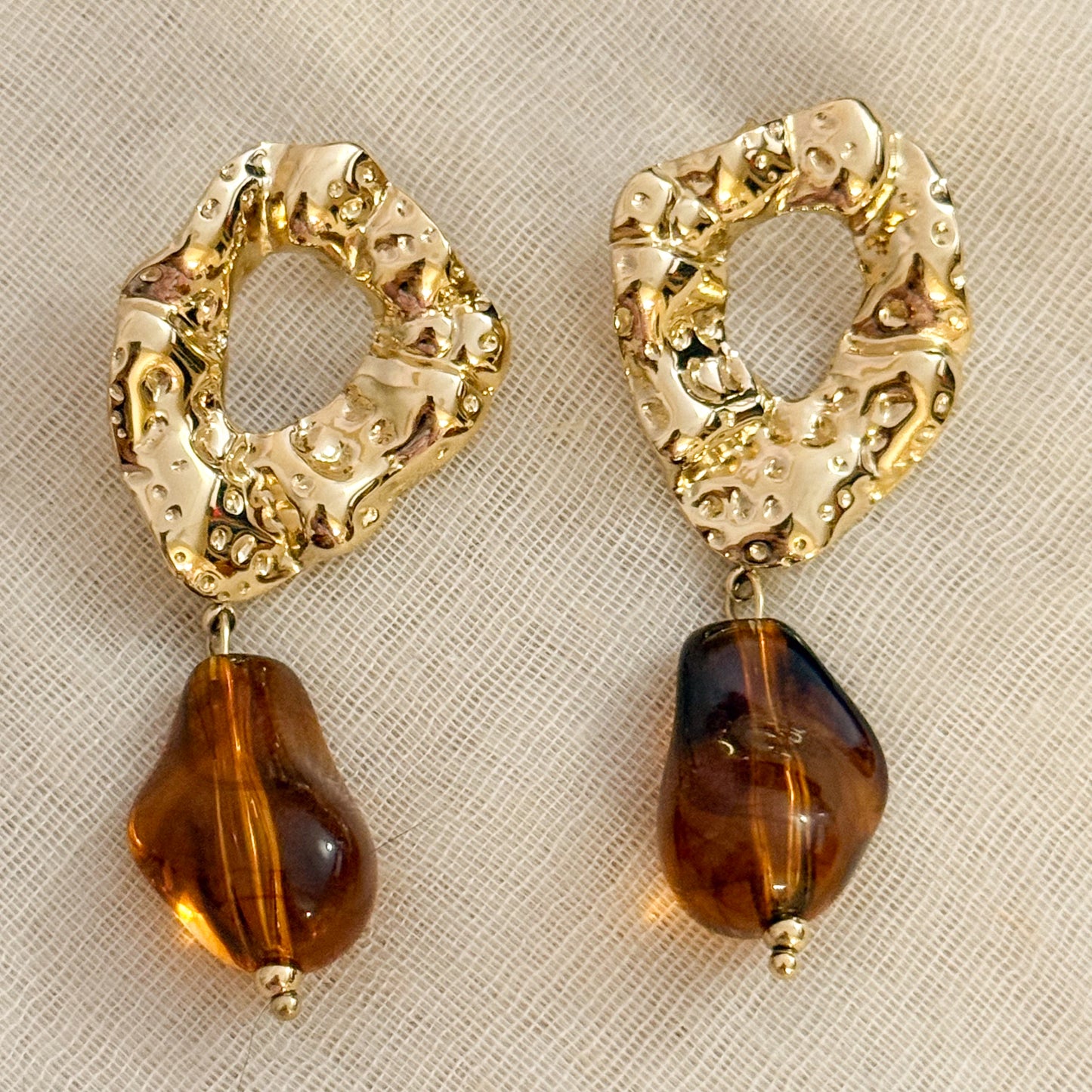 Pendientes Sol Ámbar (Textura Orgánica)