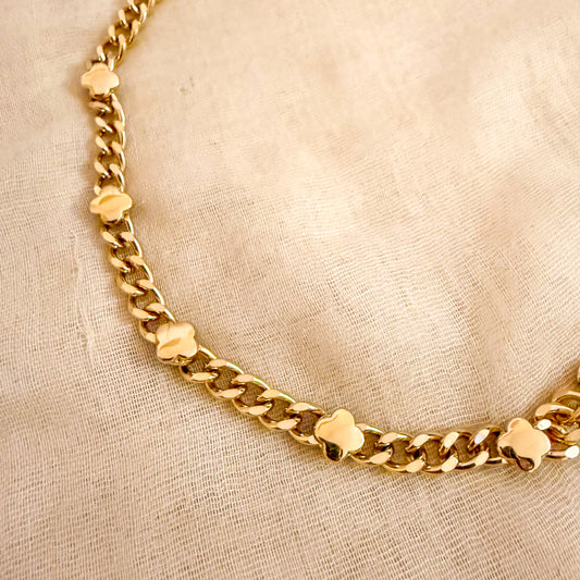 Collar Trébol Dorado (Cadena cubana)