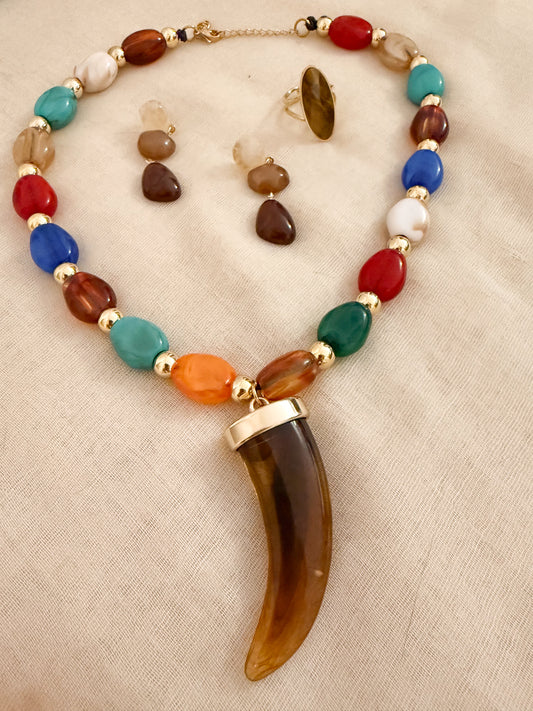 Rebajas -30% Collar Origen Tribal (Cuerno Ámbar Multicolor)