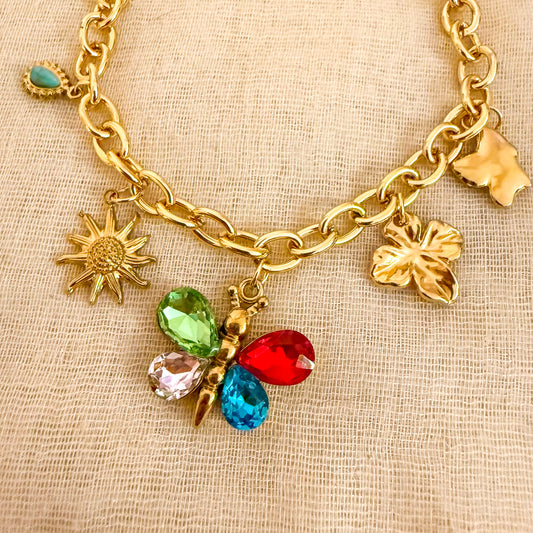Pulsera Charms Aurora (Mariposa + Sol + Hojas)
