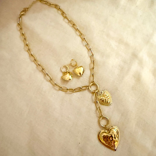 Pendientes Corazón Dorado Colgante（Acabado Espejo）