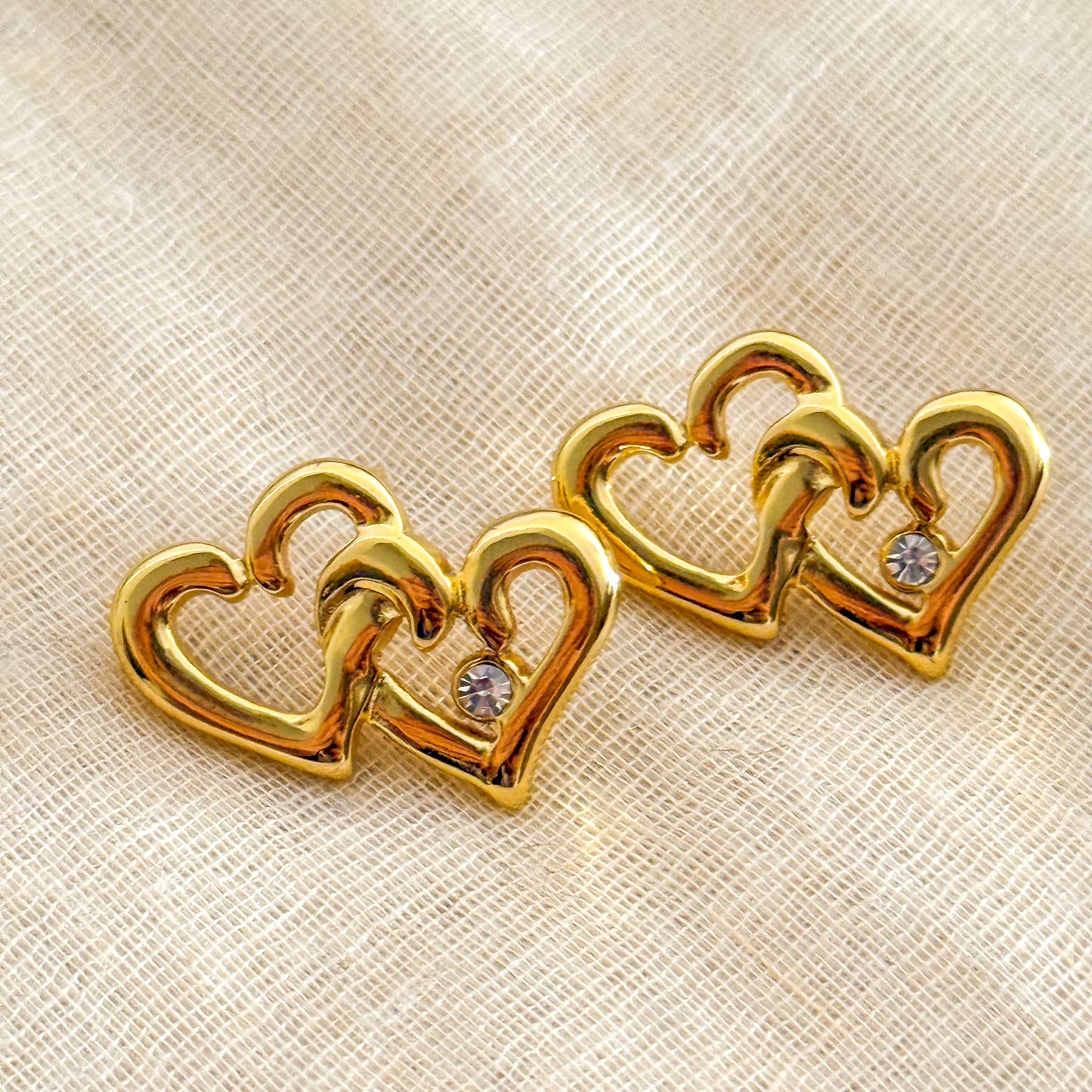 Pendientes Lazo del Amor （Doble Corazón Brillante）
