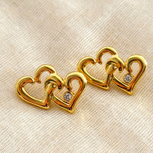 Pendientes Lazo del Amor （Doble Corazón Brillante）