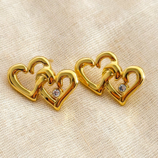Pendientes Lazo del Amor （Doble Corazón Brillante）