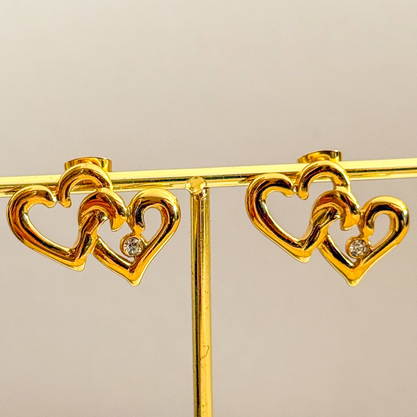 Pendientes Lazo del Amor （Doble Corazón Brillante）