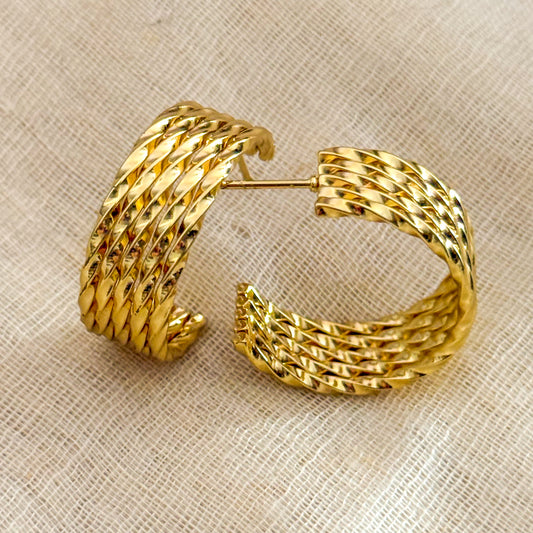 Pendientes Trama Dorada (Aros Dorados Texturizados Anchos)