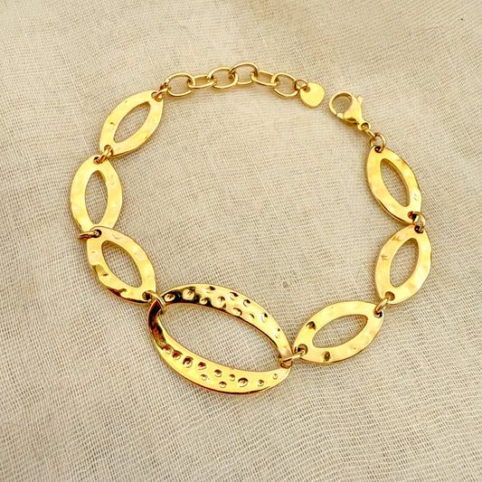 Pulsera Equilibrio Dorado  （Geométrica de Óvalos Texturizados）