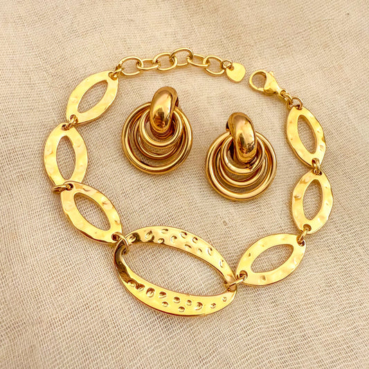 Pulsera Equilibrio Dorado  （Geométrica de Óvalos Texturizados）